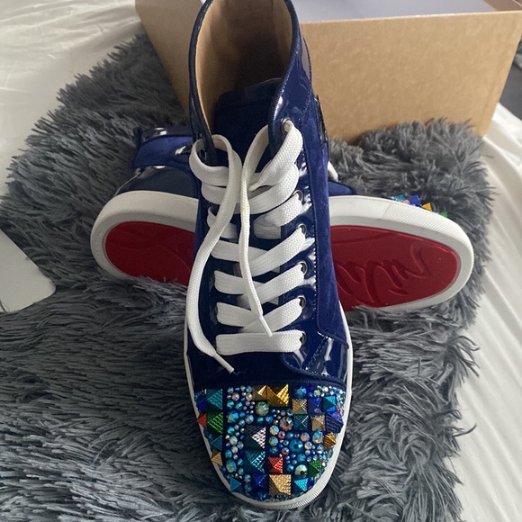 Christian Louboutin Shoes - Christian Louboutin Suede Indigo blue studded crystal sneakers new in bo…